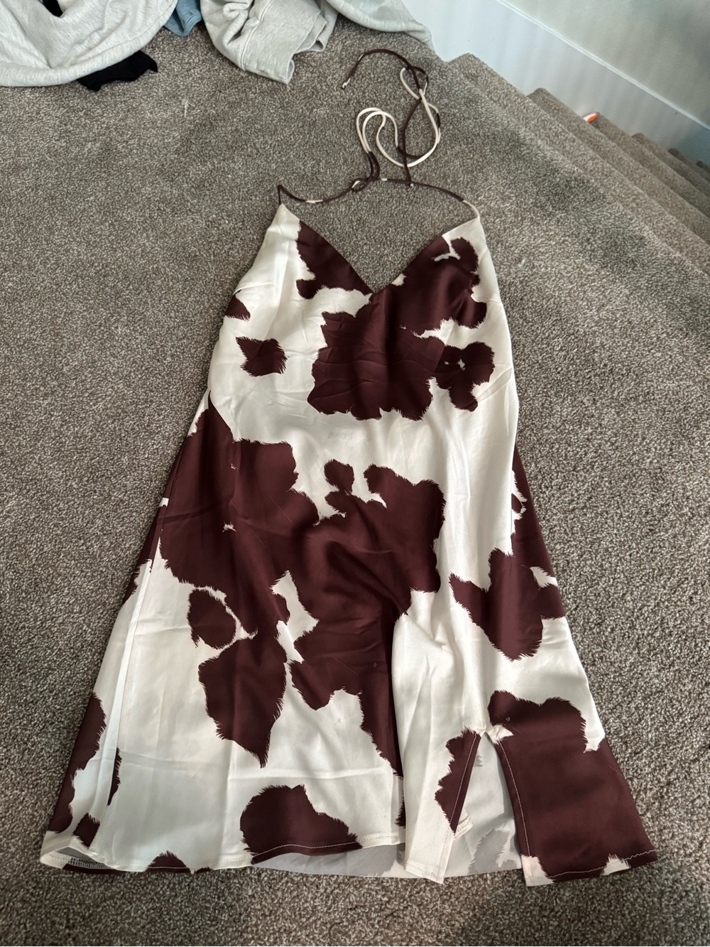 Princess Polly Cream and Brown Cowprint Slip Mini Dress